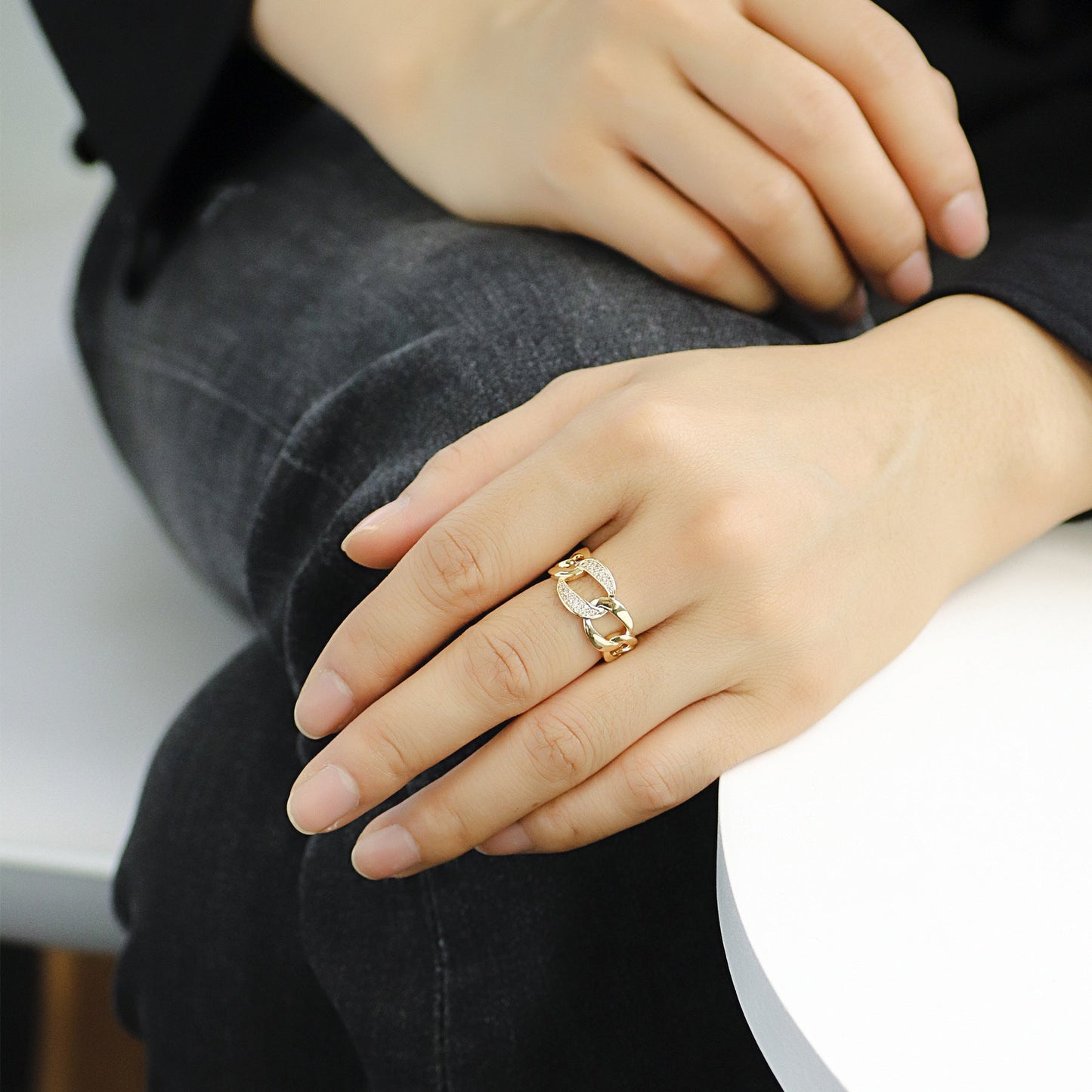 Cuban chain ring set with diamonds