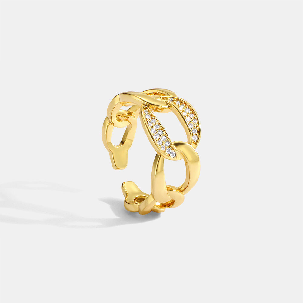 Cuban chain ring set with diamonds