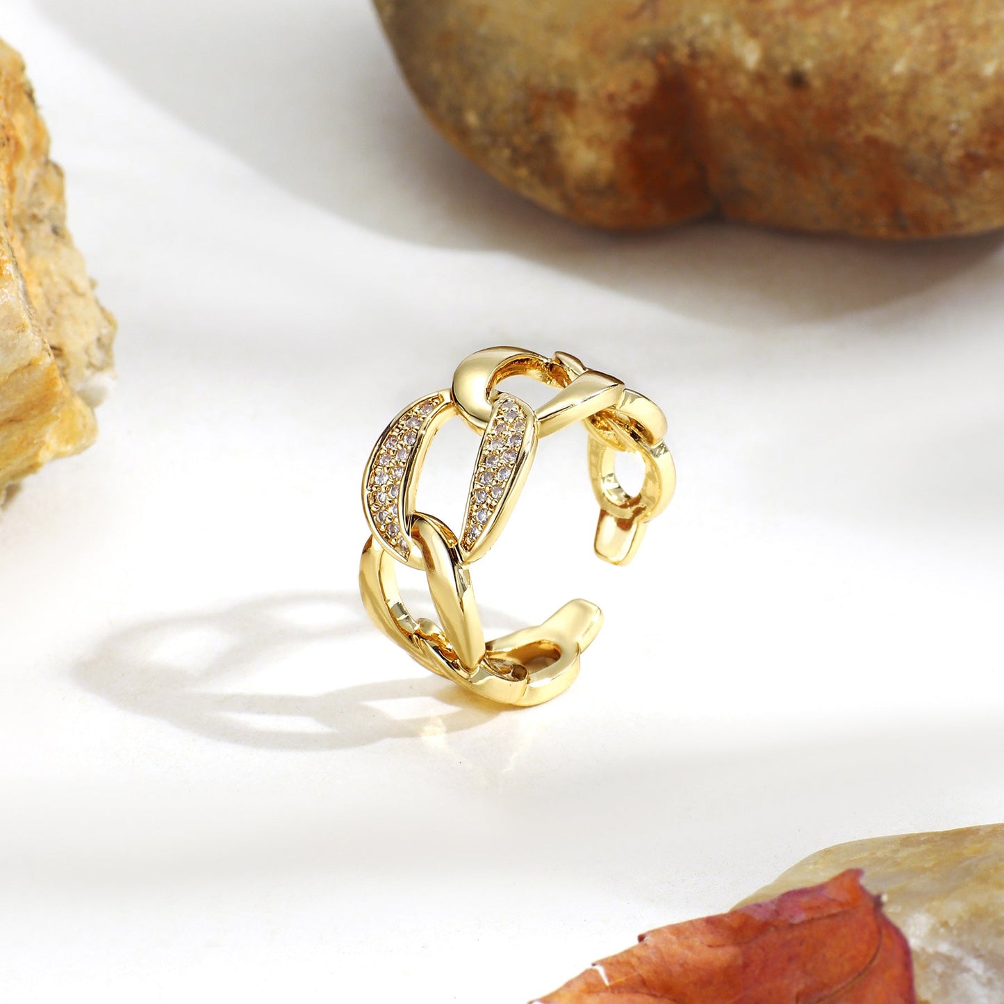 Cuban chain ring set with diamonds