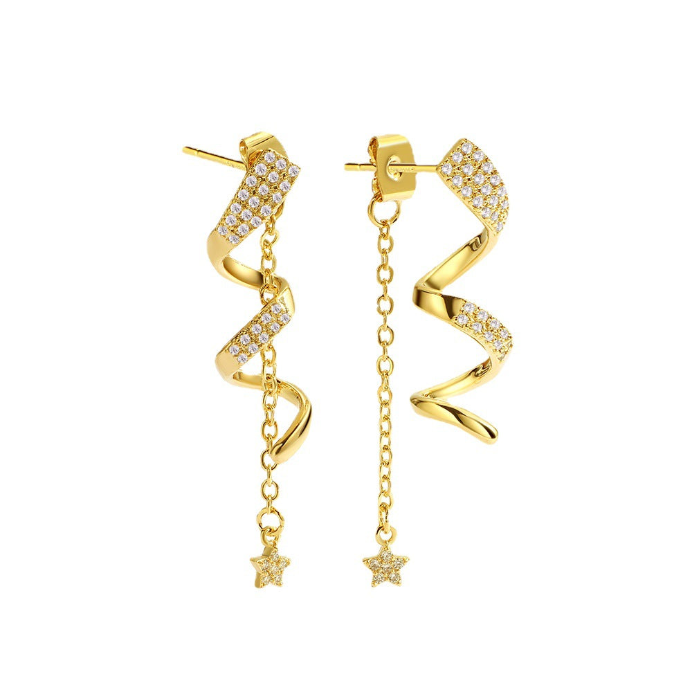 Spiral Curve Long Star Earrings