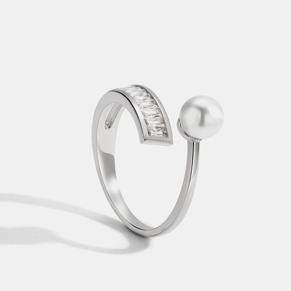 Pearl diamond Open Rings