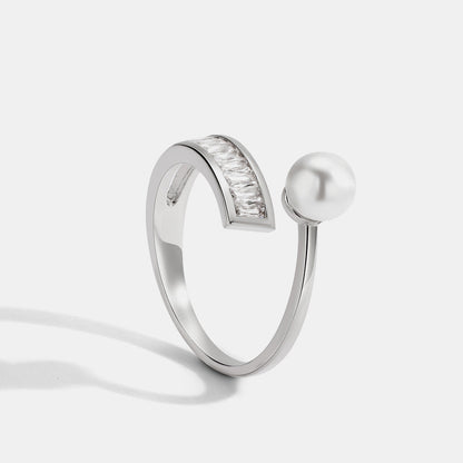 Pearl diamond Open Rings