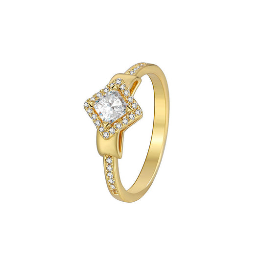 Square diamond temperament fashionable and minimalist ring