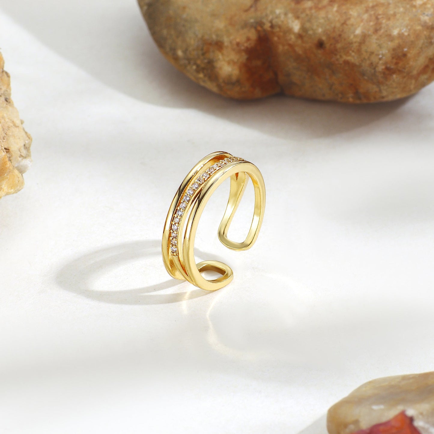 Multi layer wide face diamond ring