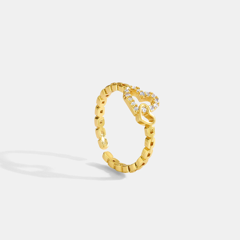 Heart-shaped Openwork Air Ring with Diamonds