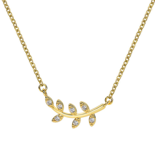 Diamond inlaid olive branch and leaf necklace
