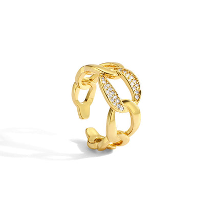 Cuban chain ring set with diamonds