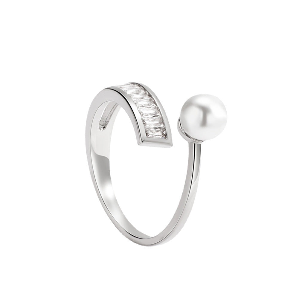 Pearl diamond Open Rings