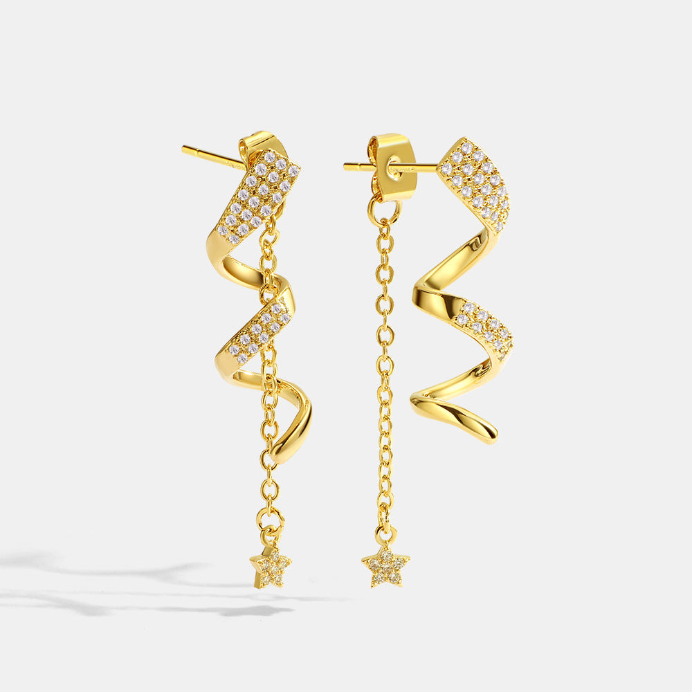 Spiral Curve Long Star Earrings