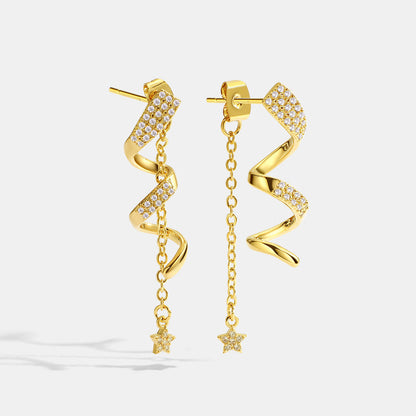 Spiral Curve Long Star Earrings