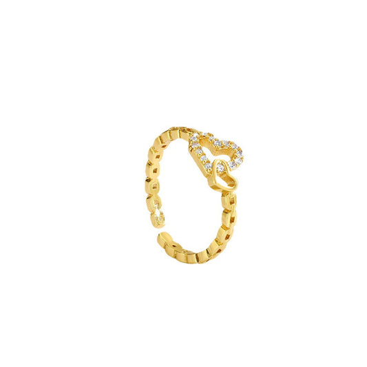 Heart-shaped Openwork Air Ring with Diamonds