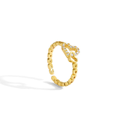Heart-shaped Openwork Air Ring with Diamonds