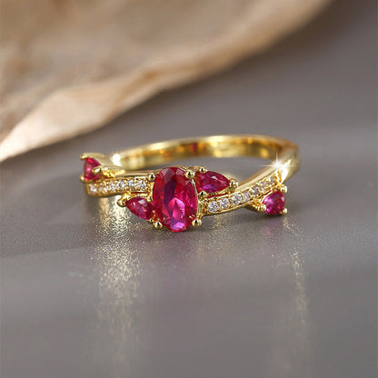 Light Luxury Simple Red Diamond Ring