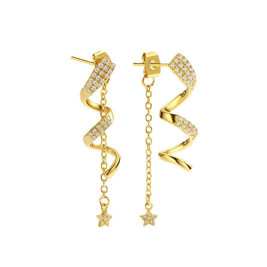 Spiral Curve Long Star Earrings